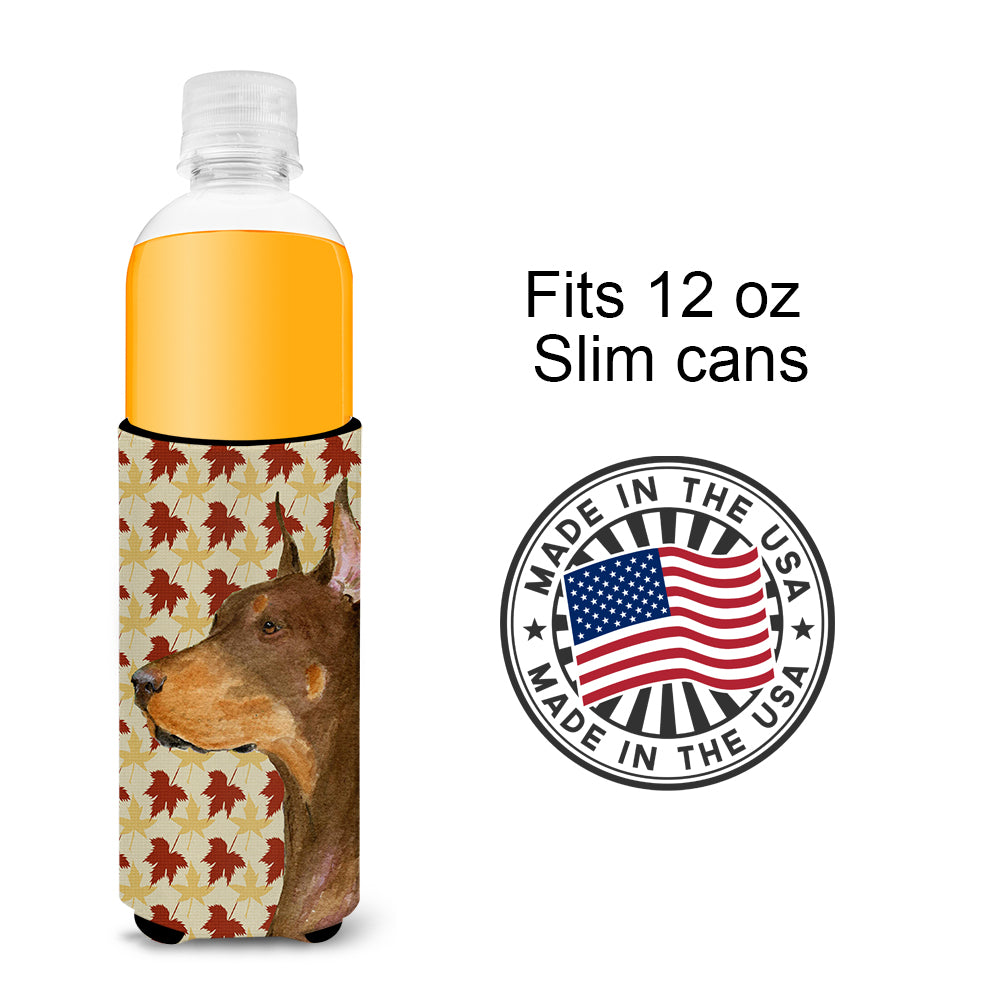 Doberman Fall Leaves Portrait Ultra Beverage Isolateurs pour canettes minces SS4388MUK
