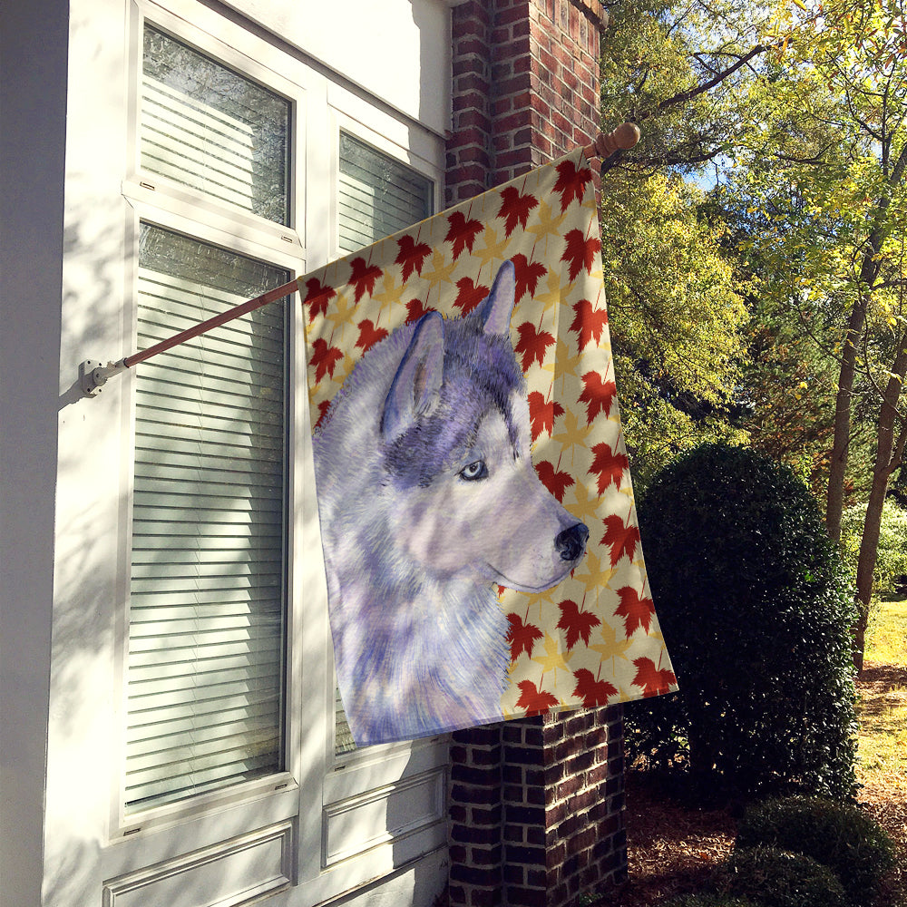 Siberian Husky Fall Leaves Portrait Flag Canvas House Size  the-store.com.
