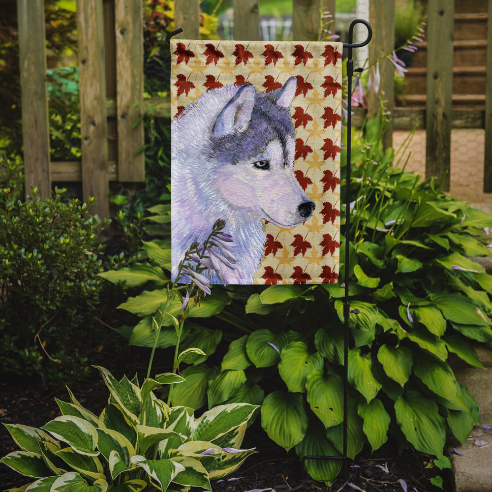 Siberian Husky Fall Leaves Portrait Flag Garden Size.