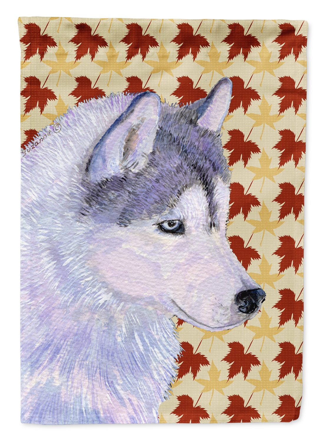 Siberian Husky Fall Leaves Portrait Flag Garden Size.