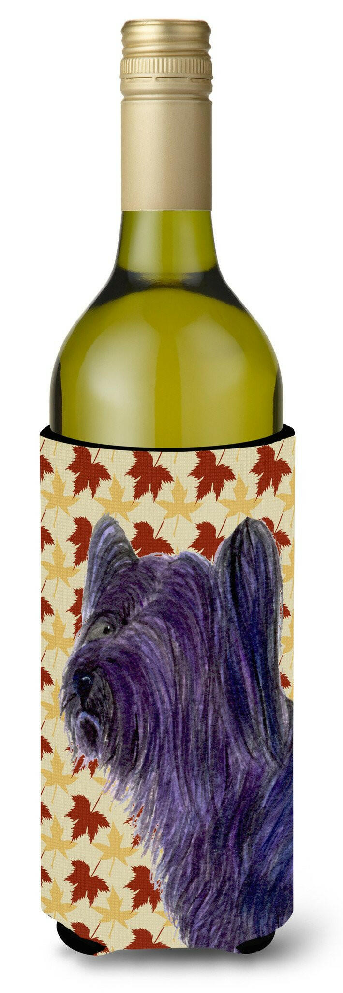 Skye Terrier Fall Leaves Portrait Wine Bottle Beverage Insulator Beverage Insulator Hugger by Caroline&#39;s Treasures