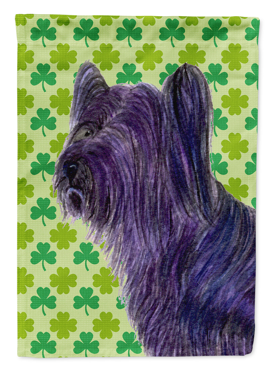 Skye Terrier St. Patrick's Day Shamrock Portrait Drapeau Jardin Taille