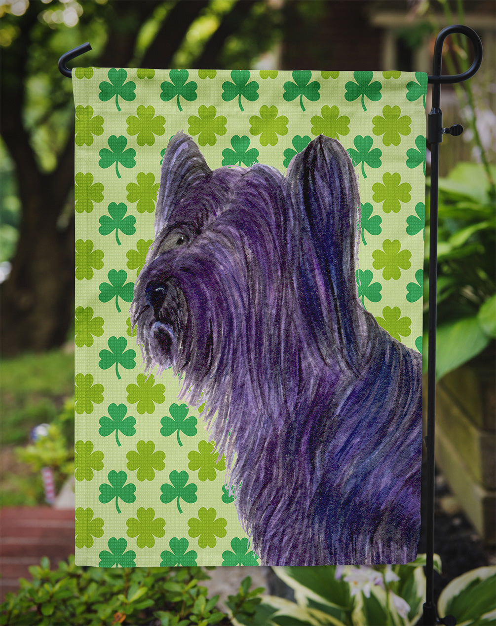 Skye Terrier St. Patrick's Day Shamrock Portrait Flag Garden Size.