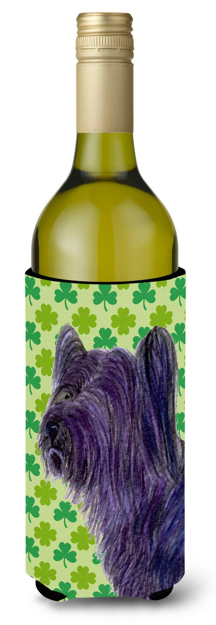 Skye Terrier St. Patrick&#39;s Day Shamrock Portrait Wine Bottle Beverage Insulator Beverage Insulator Hugger by Caroline&#39;s Treasures