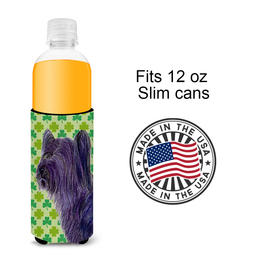 Skye Terrier St. Patrick's Day Shamrock Portrait Ultra Beverage Insulators for slim cans SS4394MUK.