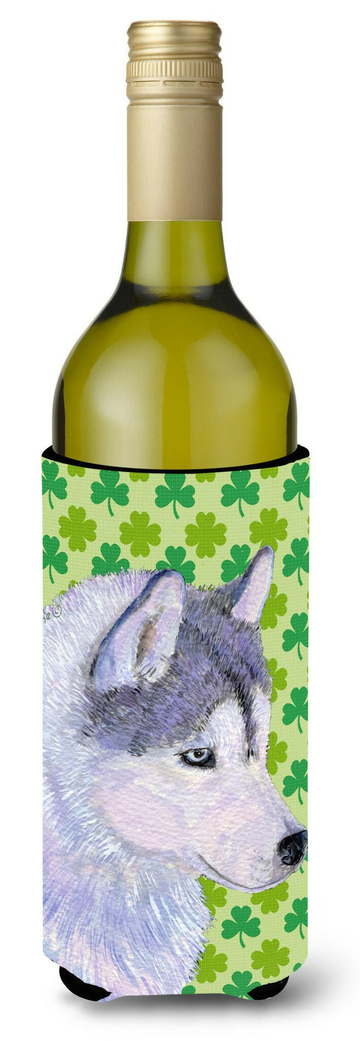 Siberian Husky St. Patrick&#39;s Day Shamrock Portrait Wine Bottle Beverage Insulator Beverage Insulator Hugger by Caroline&#39;s Treasures