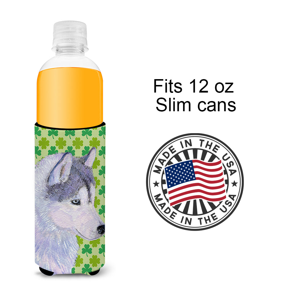 Siberian Husky St. Patrick's Day Shamrock Portrait Ultra Beverage Insulators for slim cans SS4395MUK.