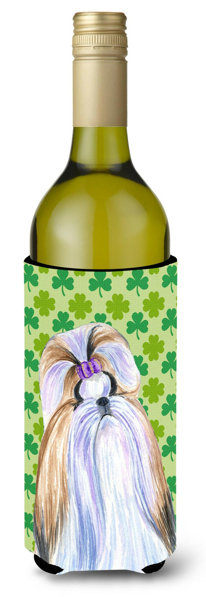 Shih Tzu St. Patrick&#39;s Day Shamrock  Wine Bottle Beverage Insulator Beverage Insulator Hugger by Caroline&#39;s Treasures