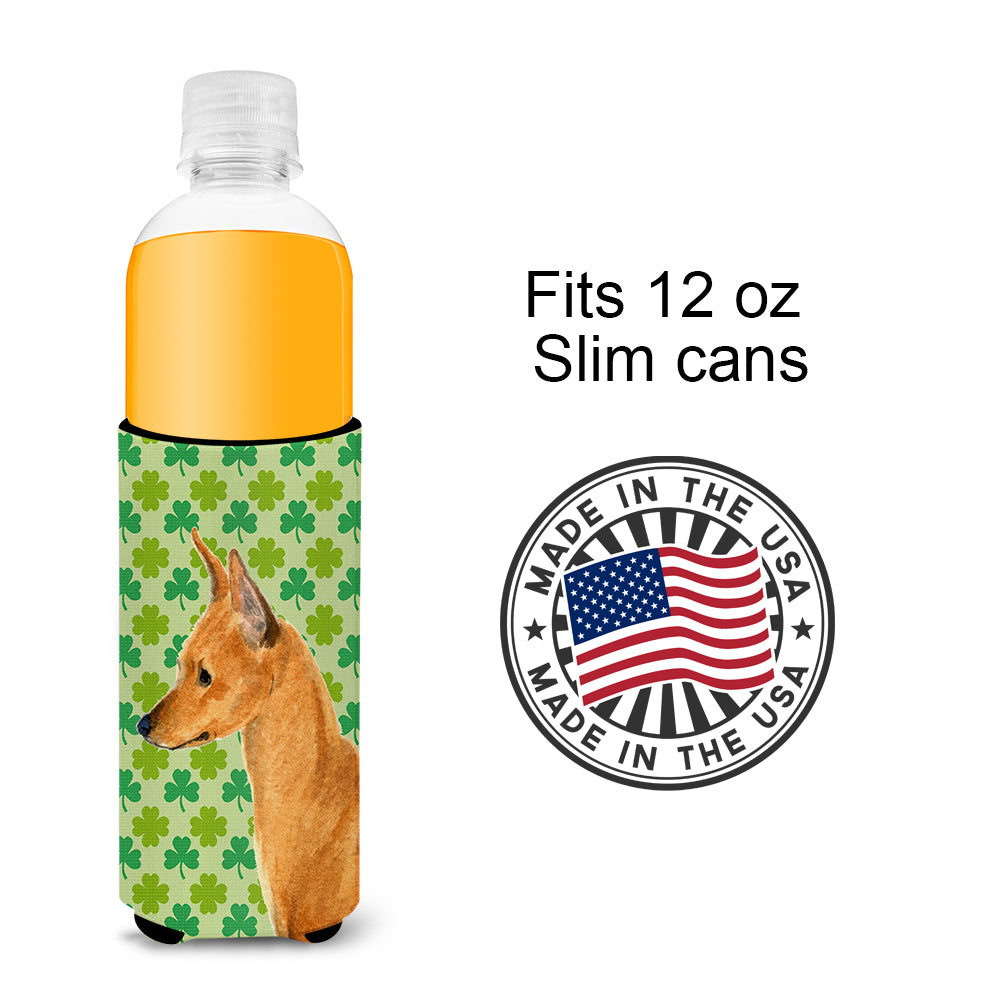 Min Pin St. Patrick's Day Shamrock Portrait Ultra Beverage Insulators for slim cans SS4397MUK.