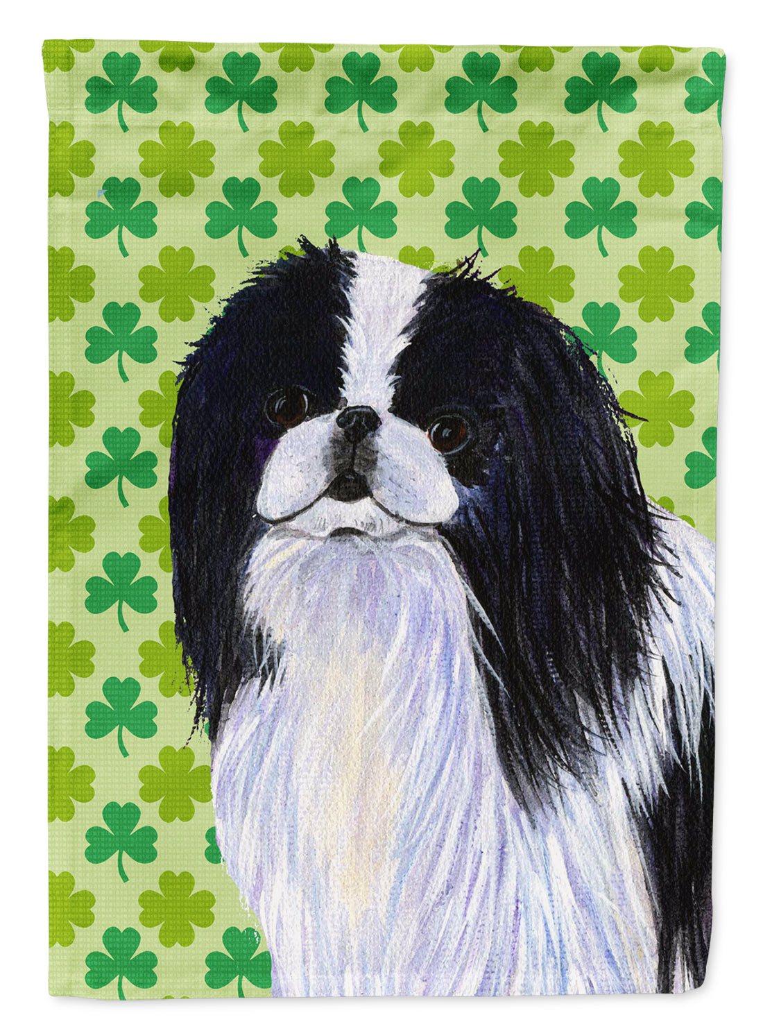 Japanese Chin St. Patrick&#39;s Day Shamrock Portrait Flag Canvas House Size  the-store.com.