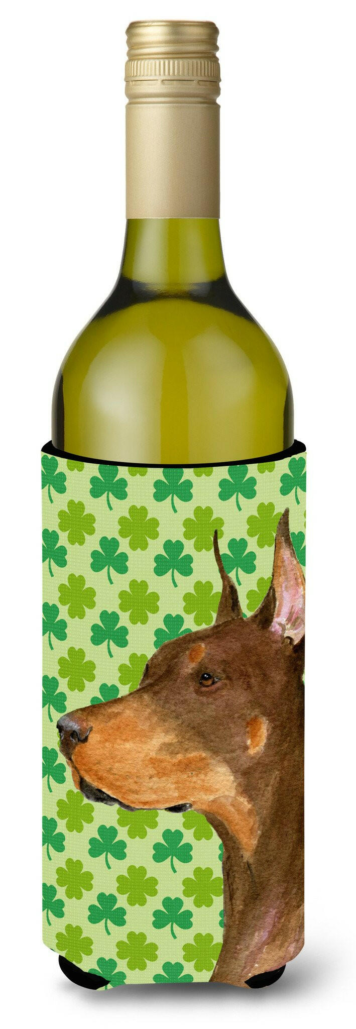 Doberman St. Patrick&#39;s Day Shamrock  Wine Bottle Beverage Insulator Beverage Insulator Hugger by Caroline&#39;s Treasures