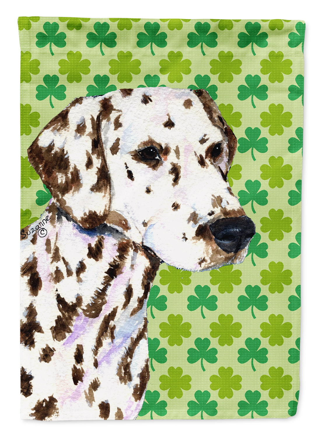 Dalmatian St. Patrick's Day Shamrock Portrait Flag Garden Size.