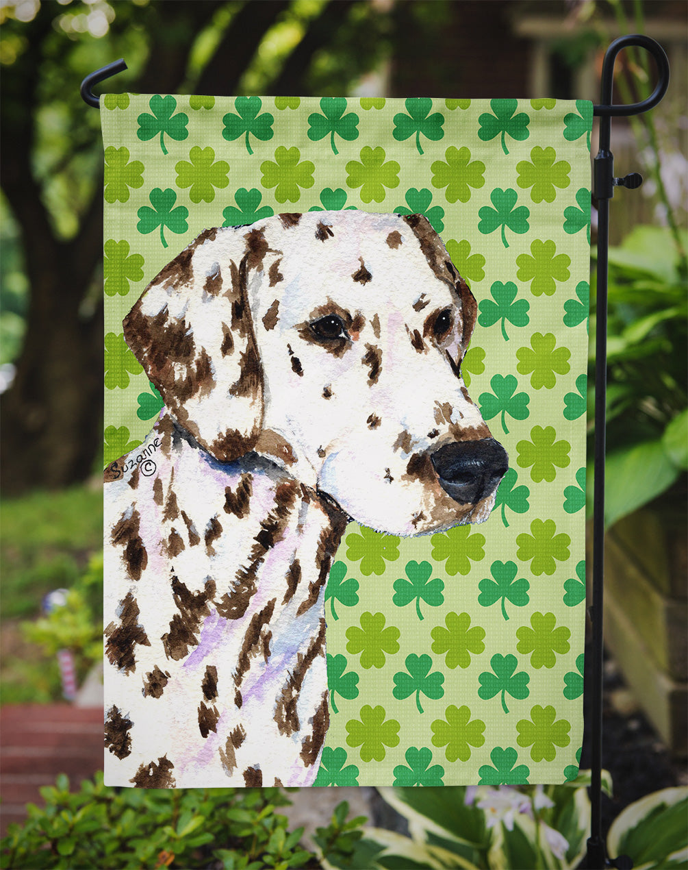 Dalmatian St. Patrick's Day Shamrock Portrait Flag Garden Size.