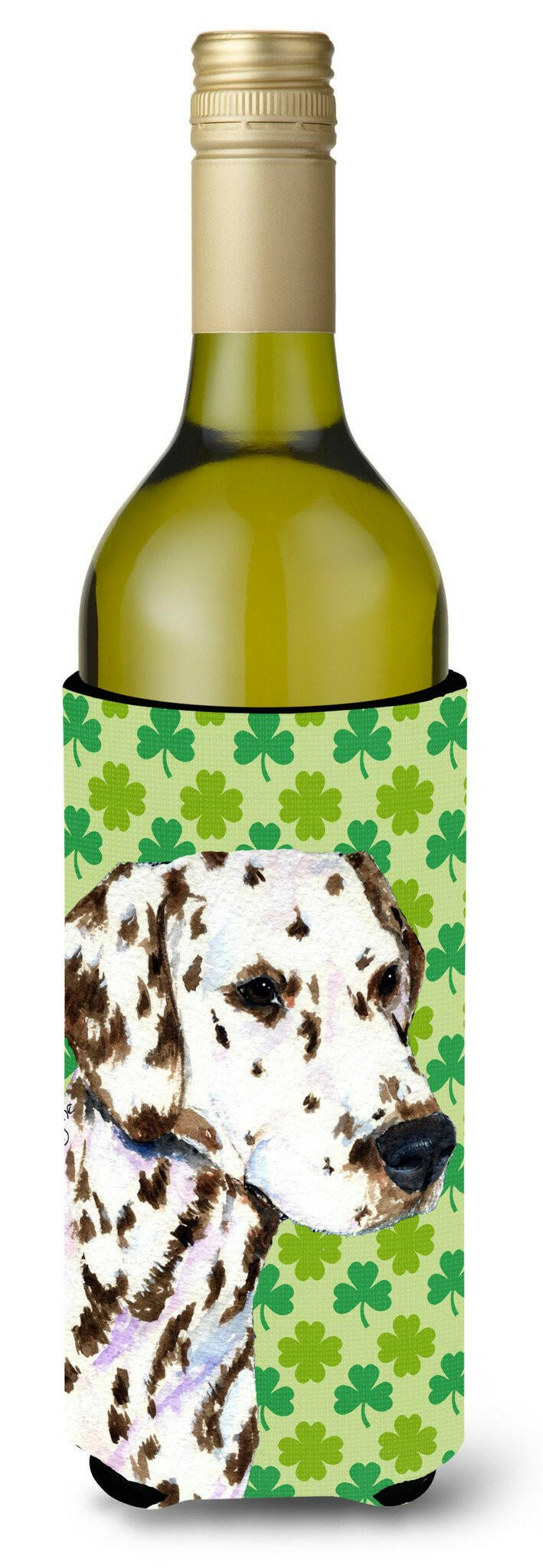 Dalmatian St. Patrick&#39;s Day Shamrock Portrait Wine Bottle Beverage Insulator Beverage Insulator Hugger by Caroline&#39;s Treasures