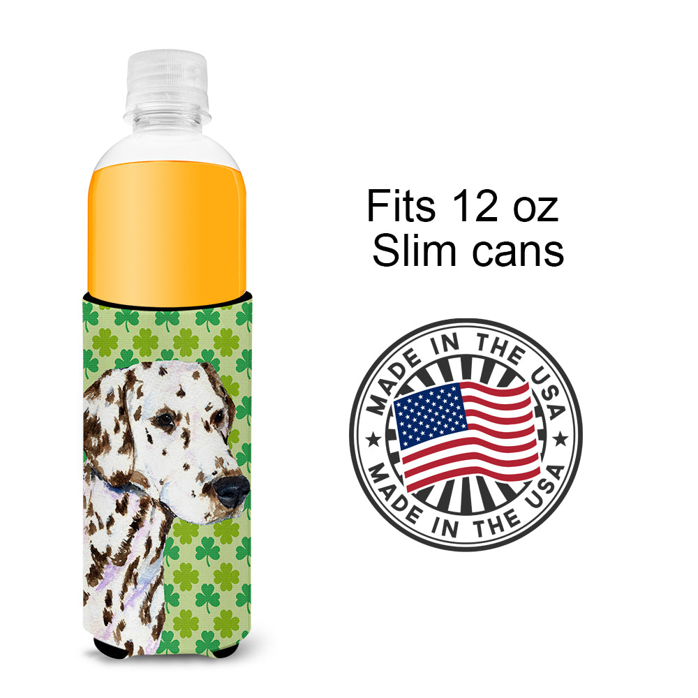 Dalmatian St. Patrick's Day Shamrock Portrait Ultra Beverage Insulators for slim cans SS4400MUK.