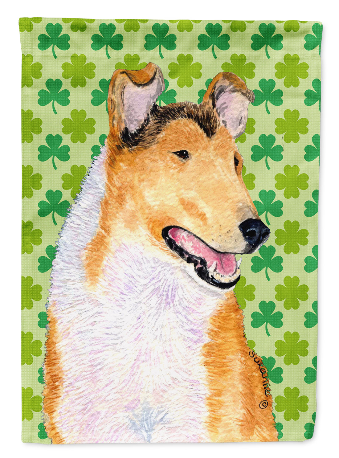 Collie Smooth St. Patrick&#39;s Day Shamrock Portrait Flag Canvas House Size  the-store.com.