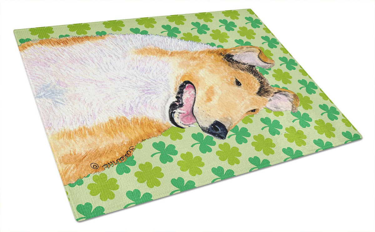 Collie Smooth St. Patrick&#39;s Day Shamrock Portrait Glass Cutting Board Large by Caroline&#39;s Treasures