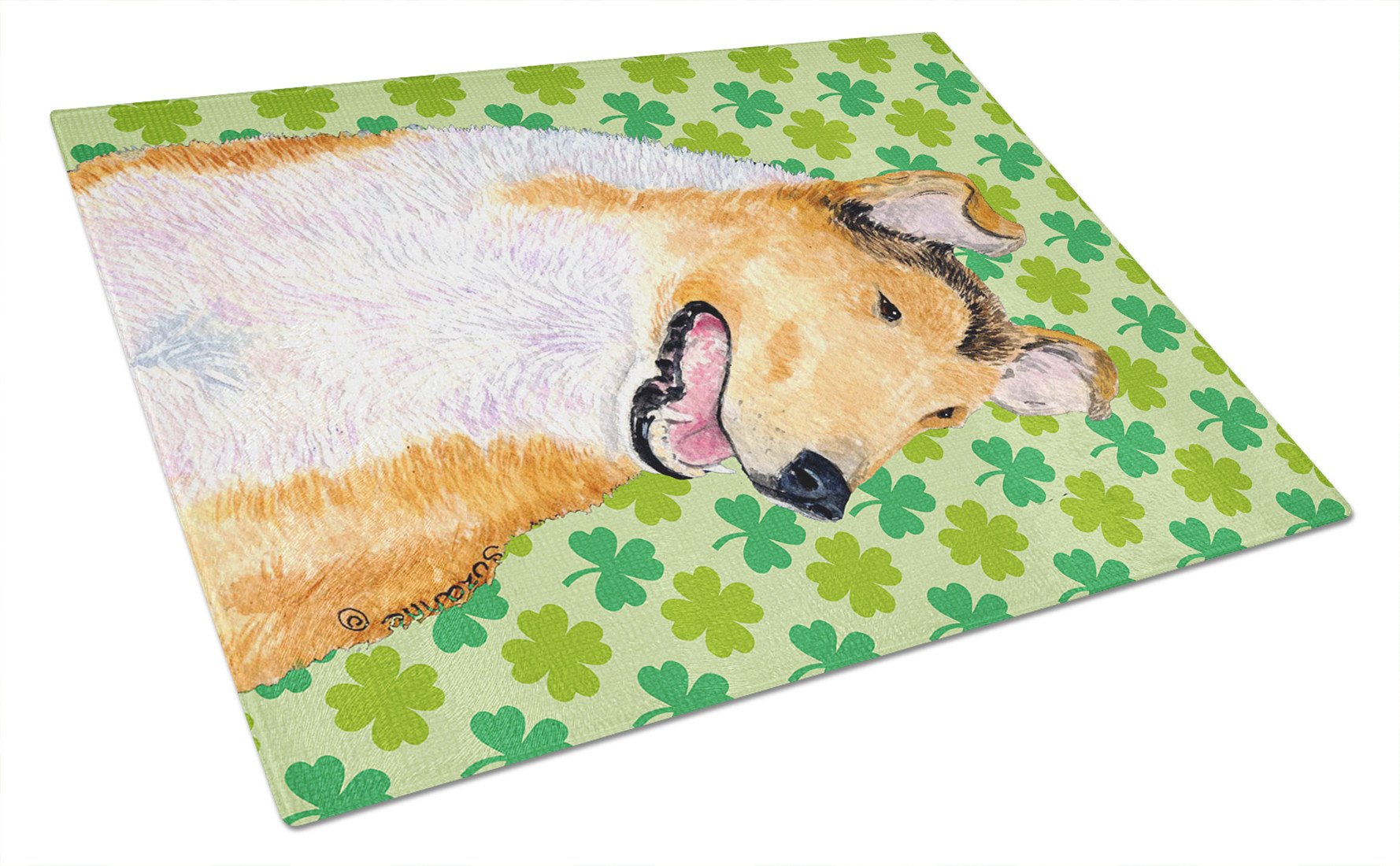 Collie Smooth St. Patrick's Day Shamrock Portrait Glass Cutting Board Large by Caroline's Treasures
