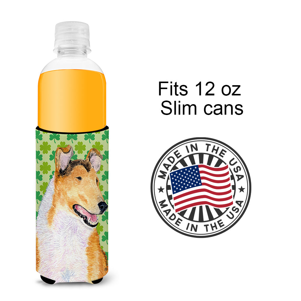 Collie Smooth St. Patrick's Day Shamrock Portrait Ultra Beverage Insulators for slim cans SS4401MUK.