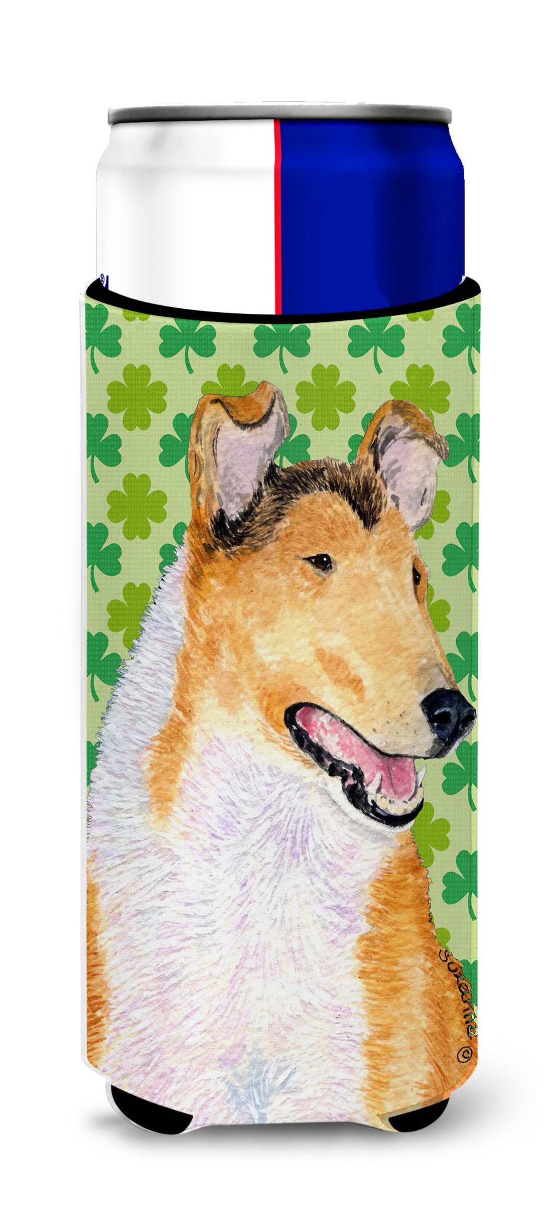 Collie Smooth St. Patrick's Day Shamrock Portrait Ultra Beverage Insulators for slim cans SS4401MUK.