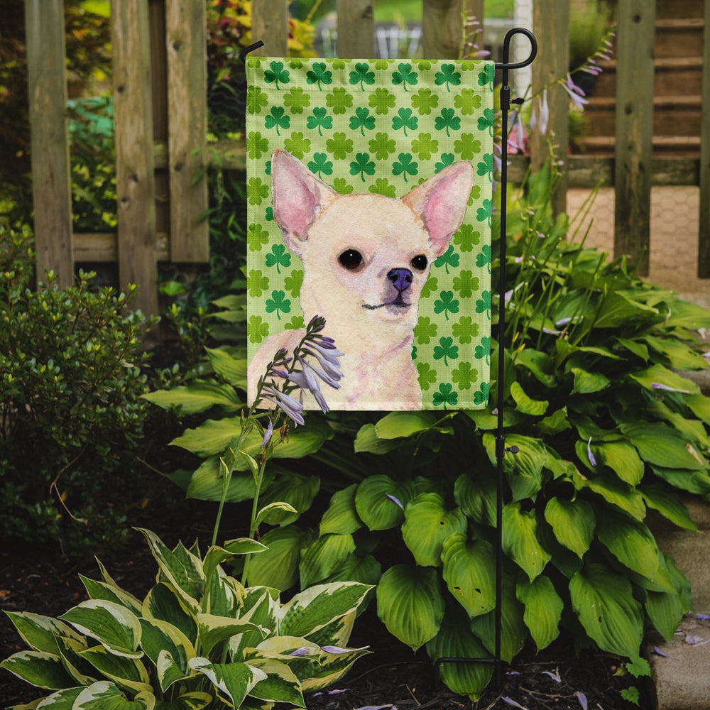 Chihuahua St. Patrick's Day Shamrock Portrait Flag Garden Size.