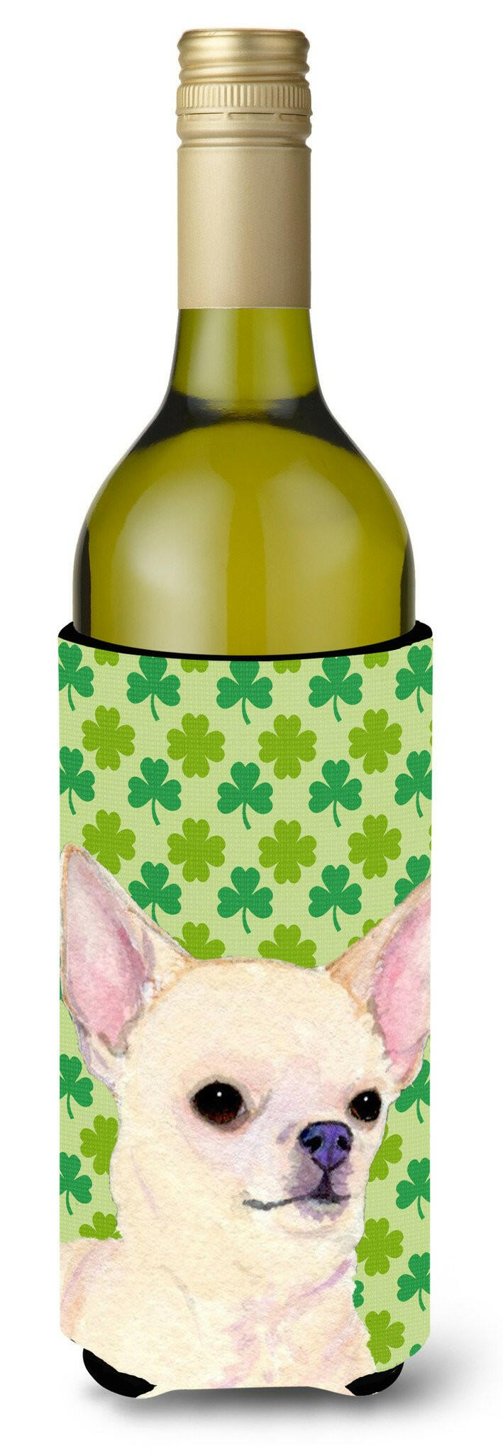 Chihuahua St. Patrick's Day Shamrock Portrait Wine Bottle Beverage Insulator Beverage Insulator Hugger by Caroline's Treasures
