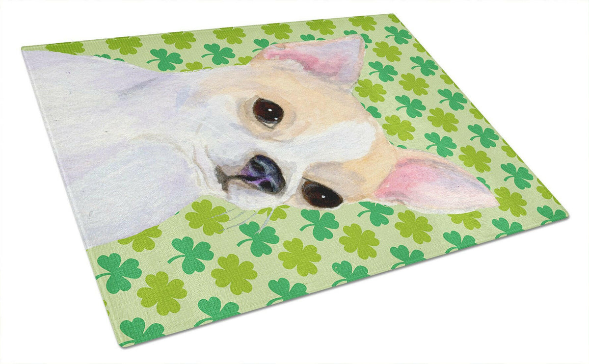 Chihuahua St. Patrick&#39;s Day Shamrock Portrait Glass Cutting Board Large by Caroline&#39;s Treasures