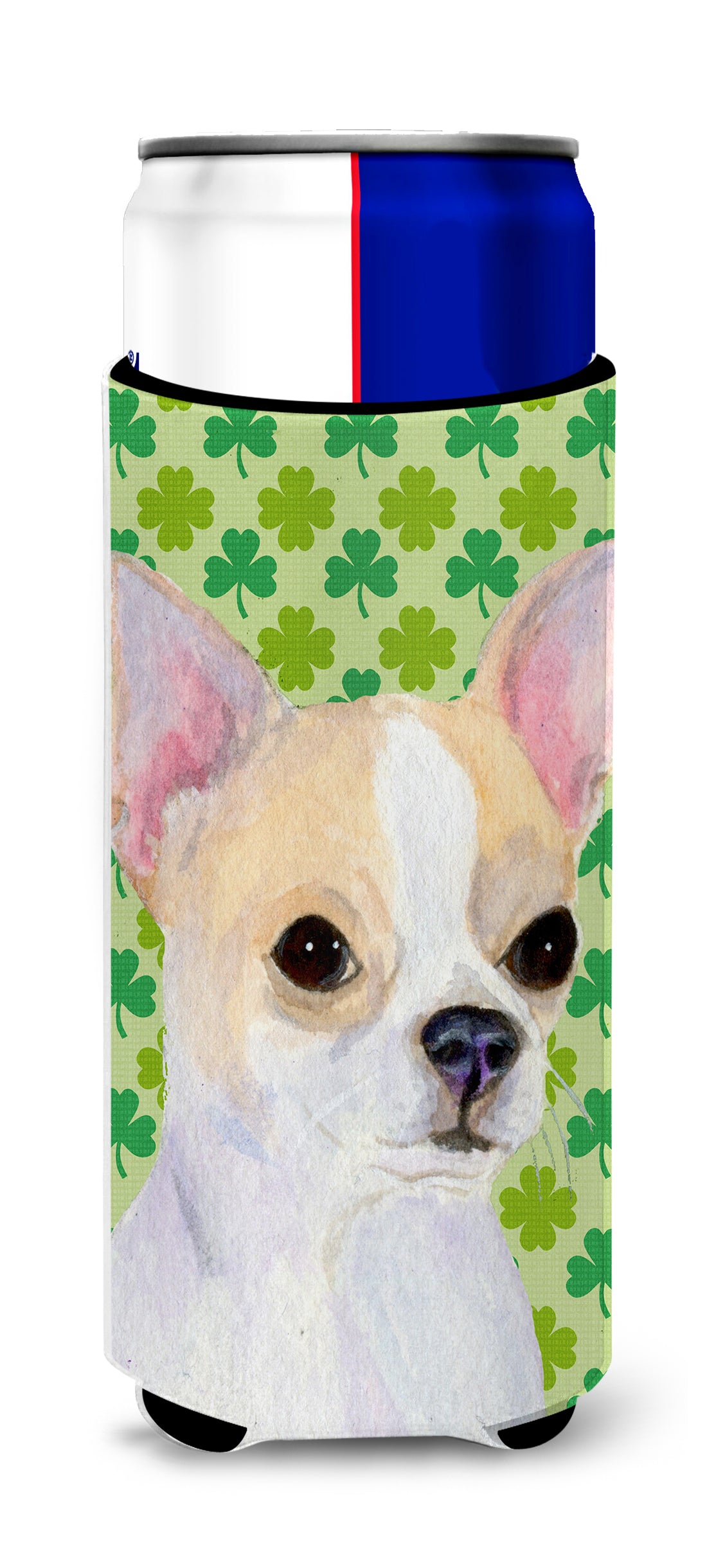 Chihuahua St. Patrick&#39;s Day Shamrock Portrait Ultra Beverage Insulators for slim cans SS4405MUK.