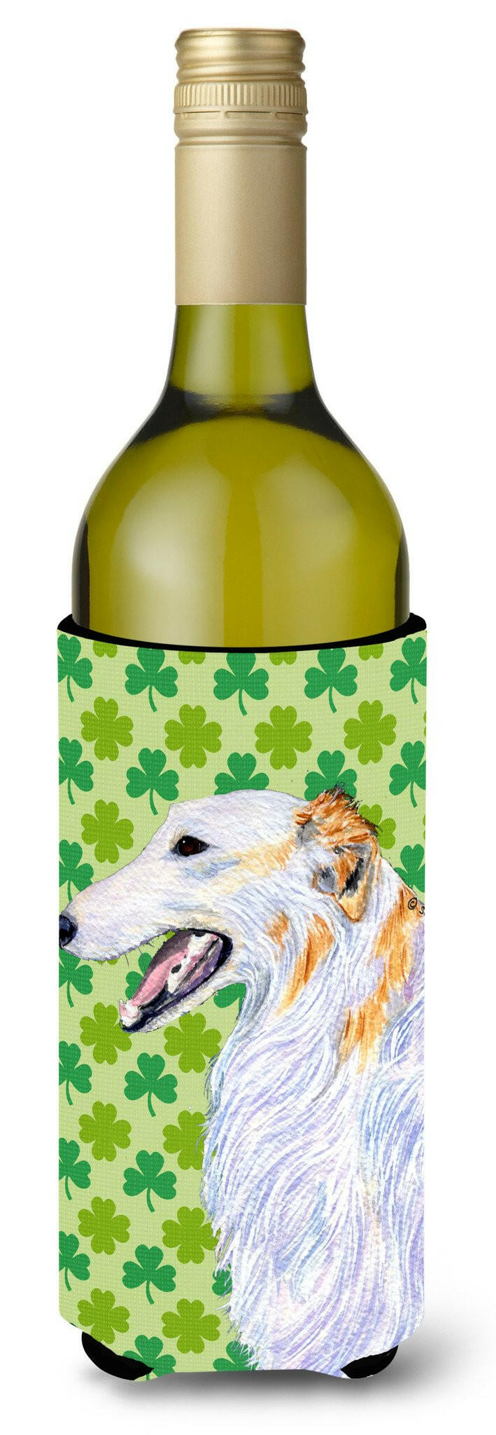 Borzoi St. Patrick&#39;s Day Shamrock Portrait Wine Bottle Beverage Insulator Beverage Insulator Hugger by Caroline&#39;s Treasures