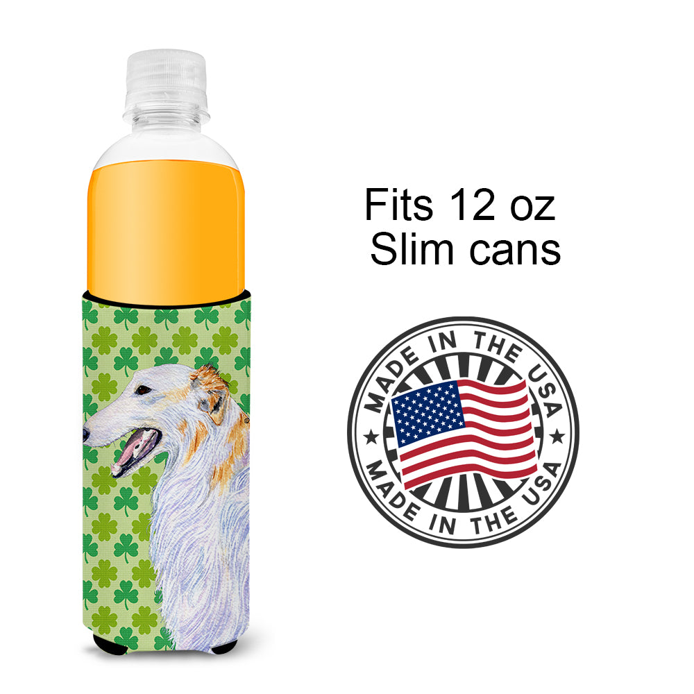 Borzoi St. Patrick's Day Shamrock Portrait Ultra Beverage Insulators for slim cans SS4406MUK.