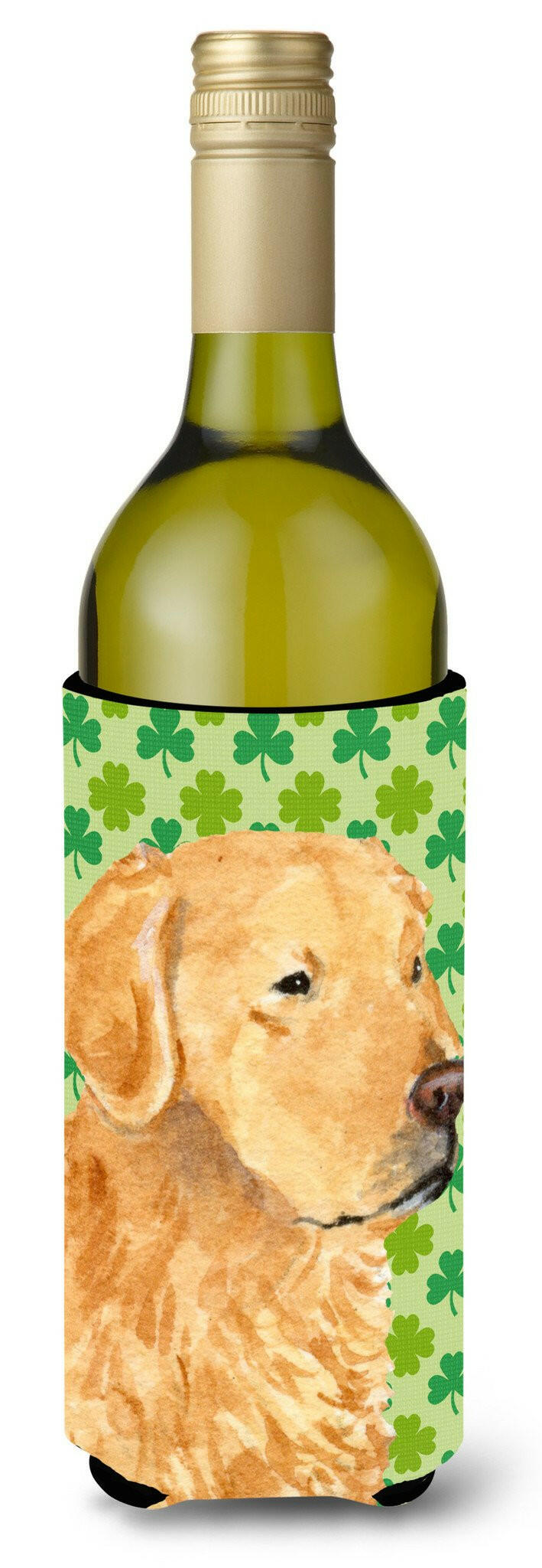 Golden Retriever St. Patrick&#39;s Day Shamrock Portrait Wine Bottle Beverage Insulator Beverage Insulator Hugger by Caroline&#39;s Treasures