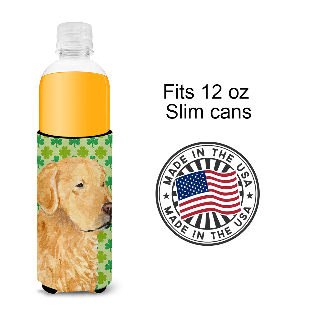 Golden Retriever St. Patrick's Day Shamrock Portrait Ultra Beverage Insulators for slim cans SS4407MUK