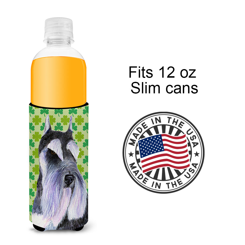 Schnauzer St. Patrick's Day Shamrock Portrait Ultra Beverage Insulators for slim cans SS4408MUK.