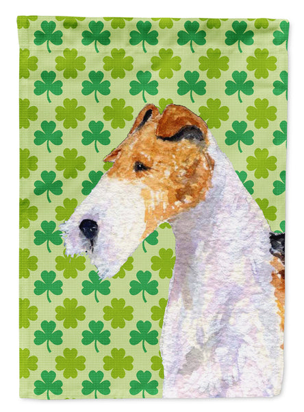 Fox Terrier St. Patrick's Day Shamrock Portrait Flag Garden Size.