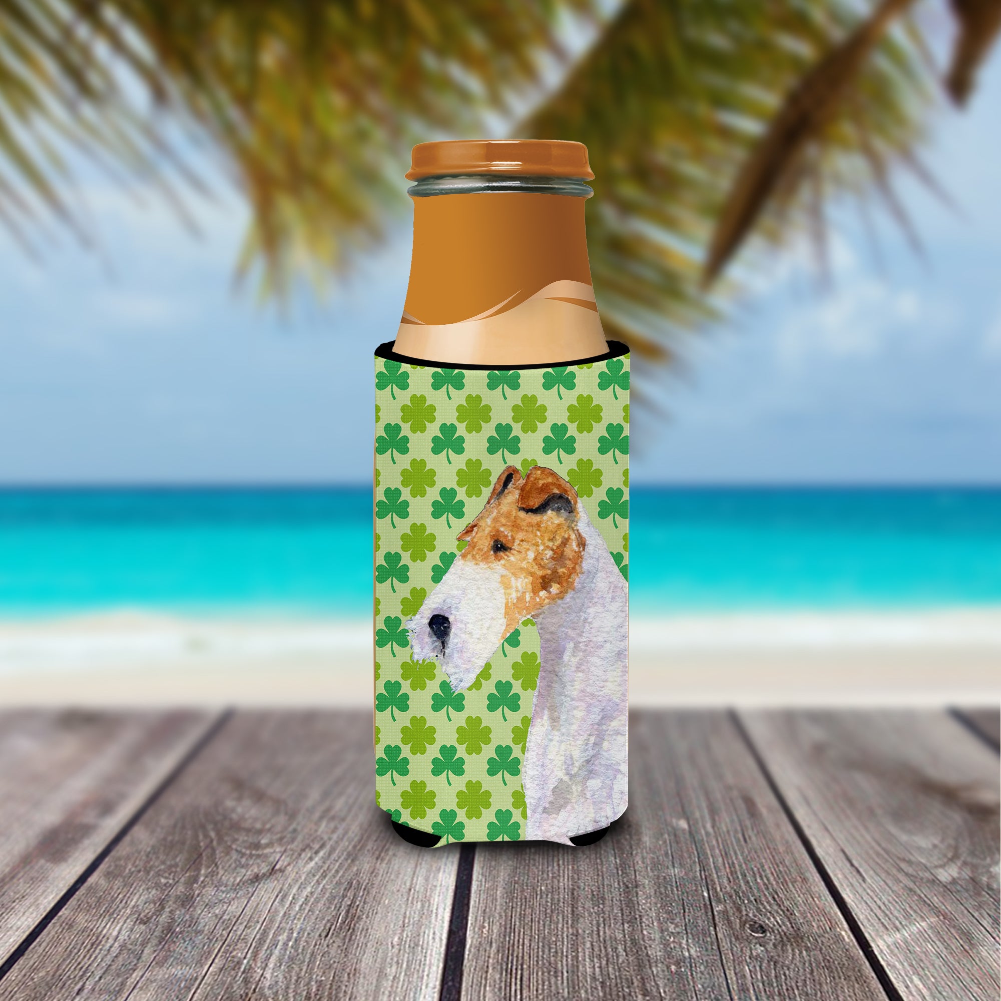 Fox Terrier St. Patrick's Day Shamrock Portrait Ultra Beverage Insulators for slim cans SS4409MUK