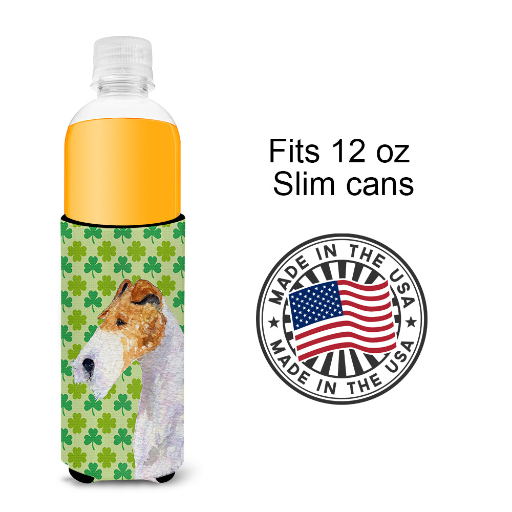 Fox Terrier St. Patrick's Day Shamrock Portrait Ultra Beverage Insulators for slim cans SS4409MUK.