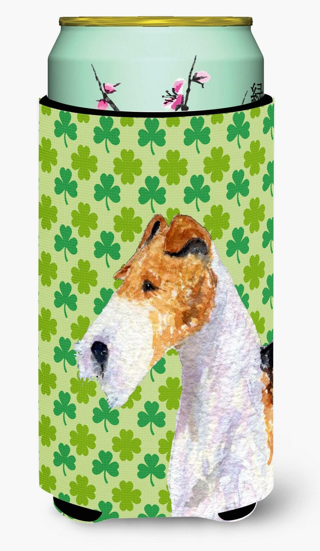 Fox Terrier St. Patrick's Day Shamrock Portrait  Tall Boy Beverage Insulator Beverage Insulator Hugger by Caroline's Treasures