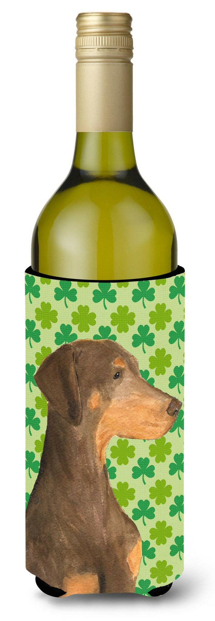 Doberman St. Patrick's Day Shamrock  Wine Bottle Beverage Insulator Beverage Insulator Hugger by Caroline's Treasures