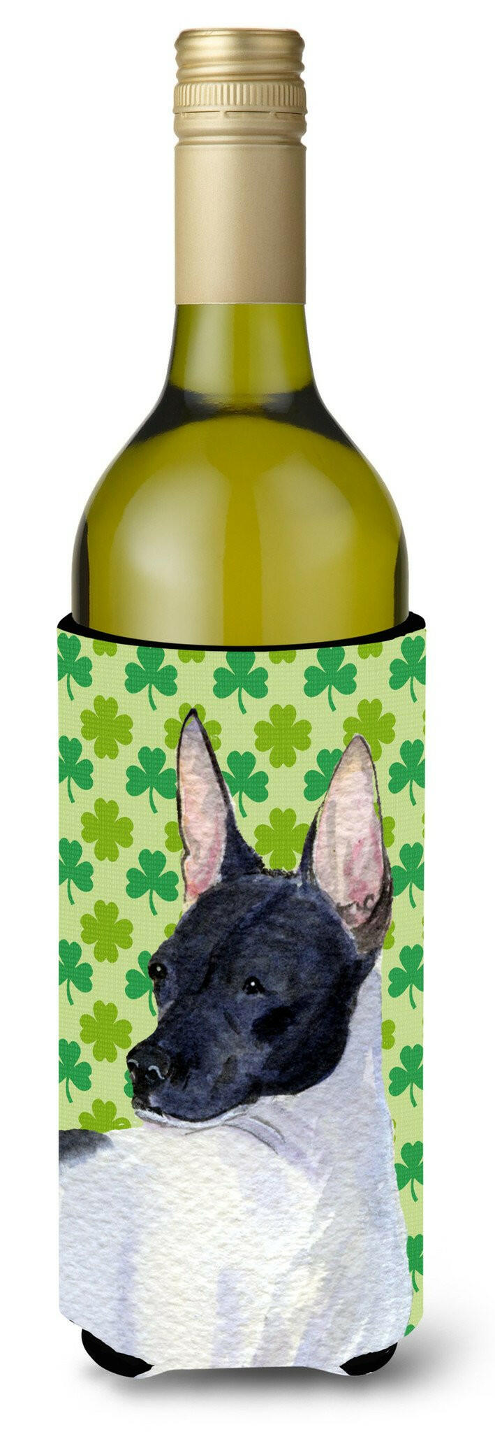 Rat Terrier St. Patrick&#39;s Day Shamrock Portrait Wine Bottle Beverage Insulator Beverage Insulator Hugger by Caroline&#39;s Treasures