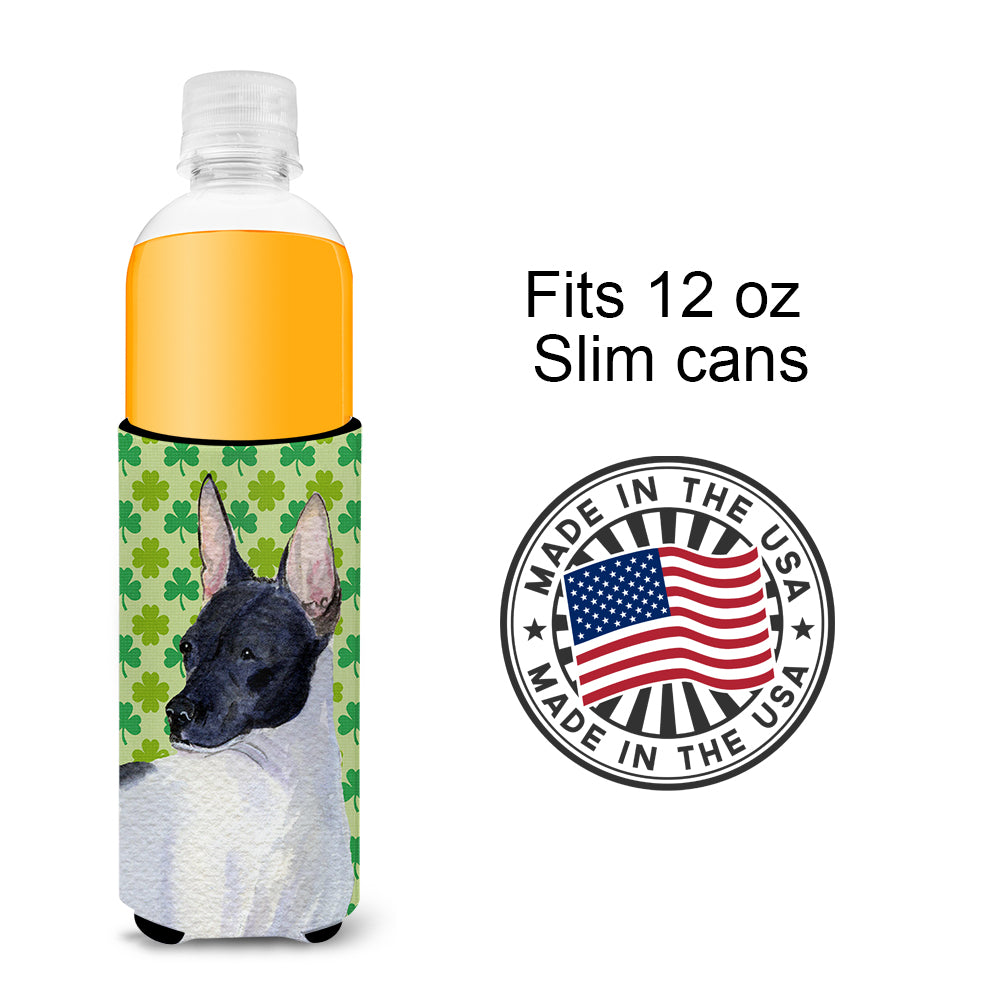 Rat Terrier St. Patrick's Day Shamrock Portrait Ultra Beverage Insulators for slim cans SS4411MUK.