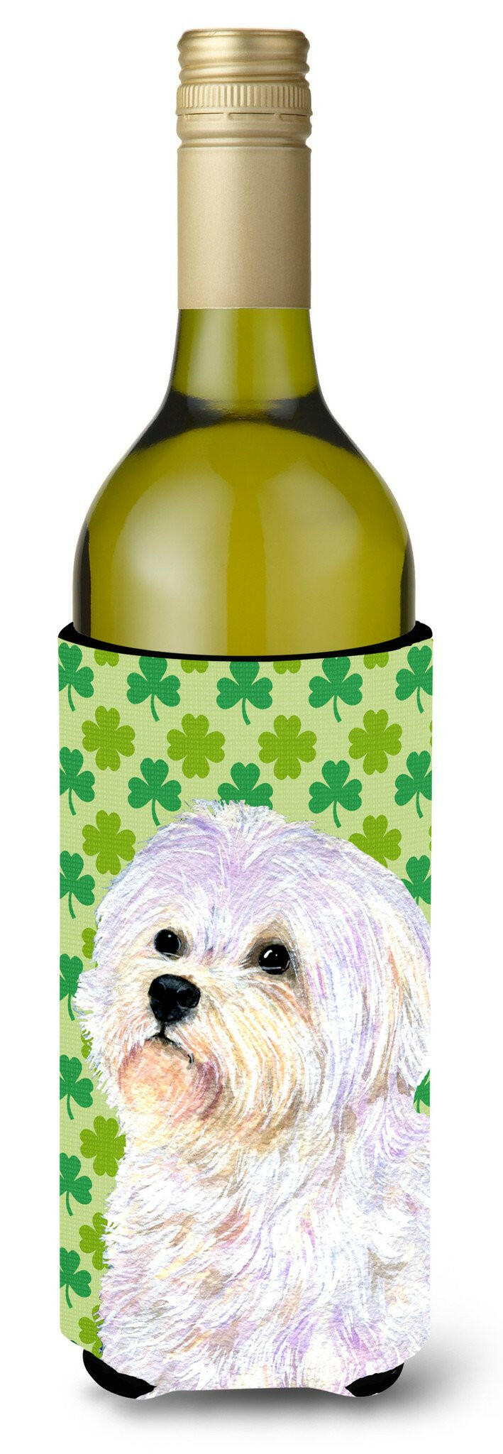 Maltese St. Patrick&#39;s Day Shamrock Portrait Wine Bottle Beverage Insulator Beverage Insulator Hugger by Caroline&#39;s Treasures