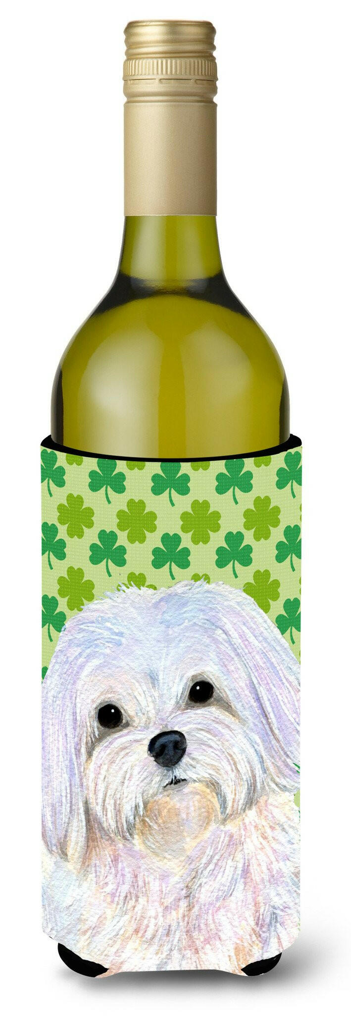 Maltese St. Patrick&#39;s Day Shamrock  Wine Bottle Beverage Insulator Beverage Insulator Hugger by Caroline&#39;s Treasures