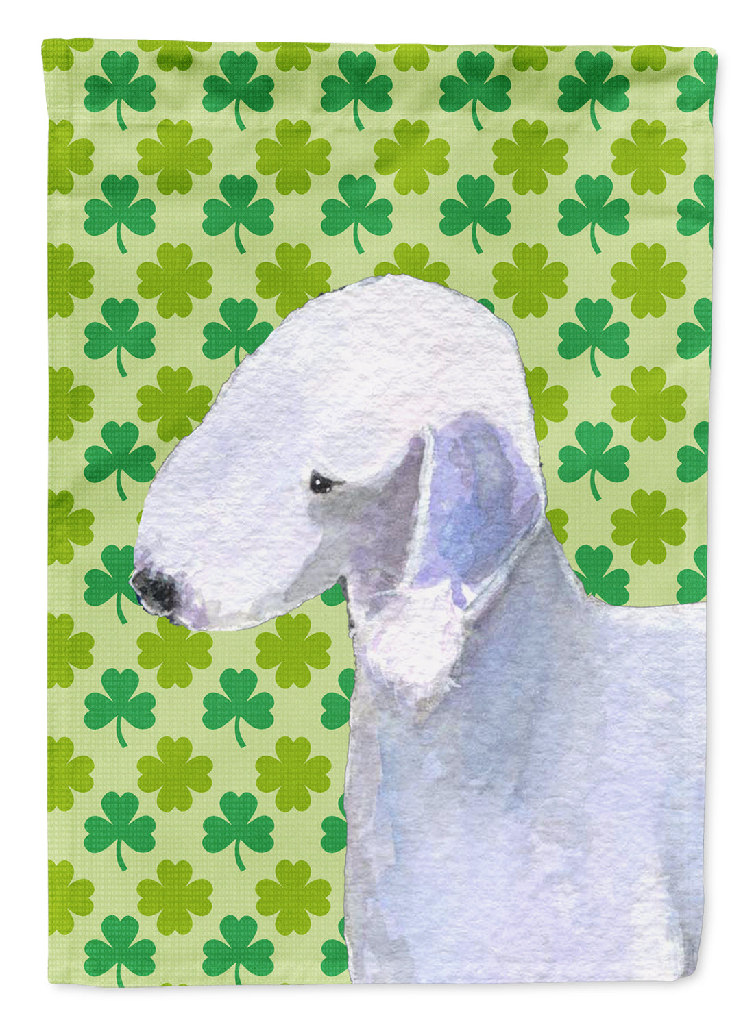 Bedlington Terrier St. Patrick&#39;s Day Shamrock Portrait Drapeau Toile Taille de la maison