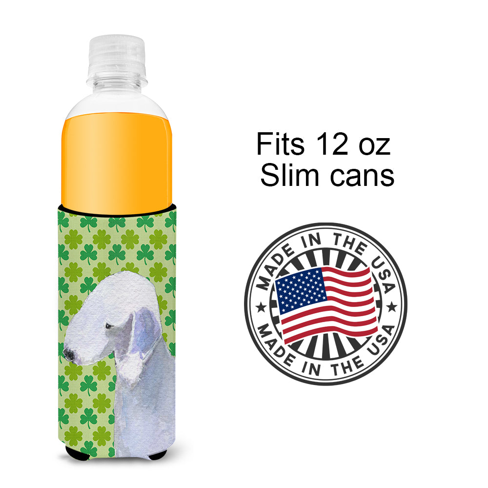 Bedlington Terrier St. Patrick's Day Shamrock Portrait Ultra Beverage Insulators for slim cans SS4414MUK.
