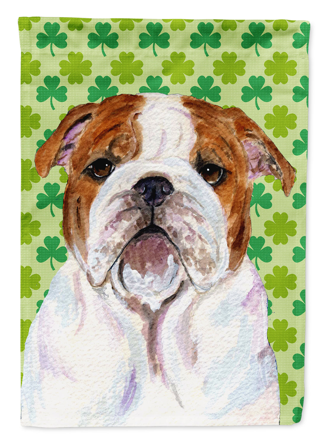 Bulldog English St. Patrick's Day Shamrock Flag Canvas House Size  the-store.com.