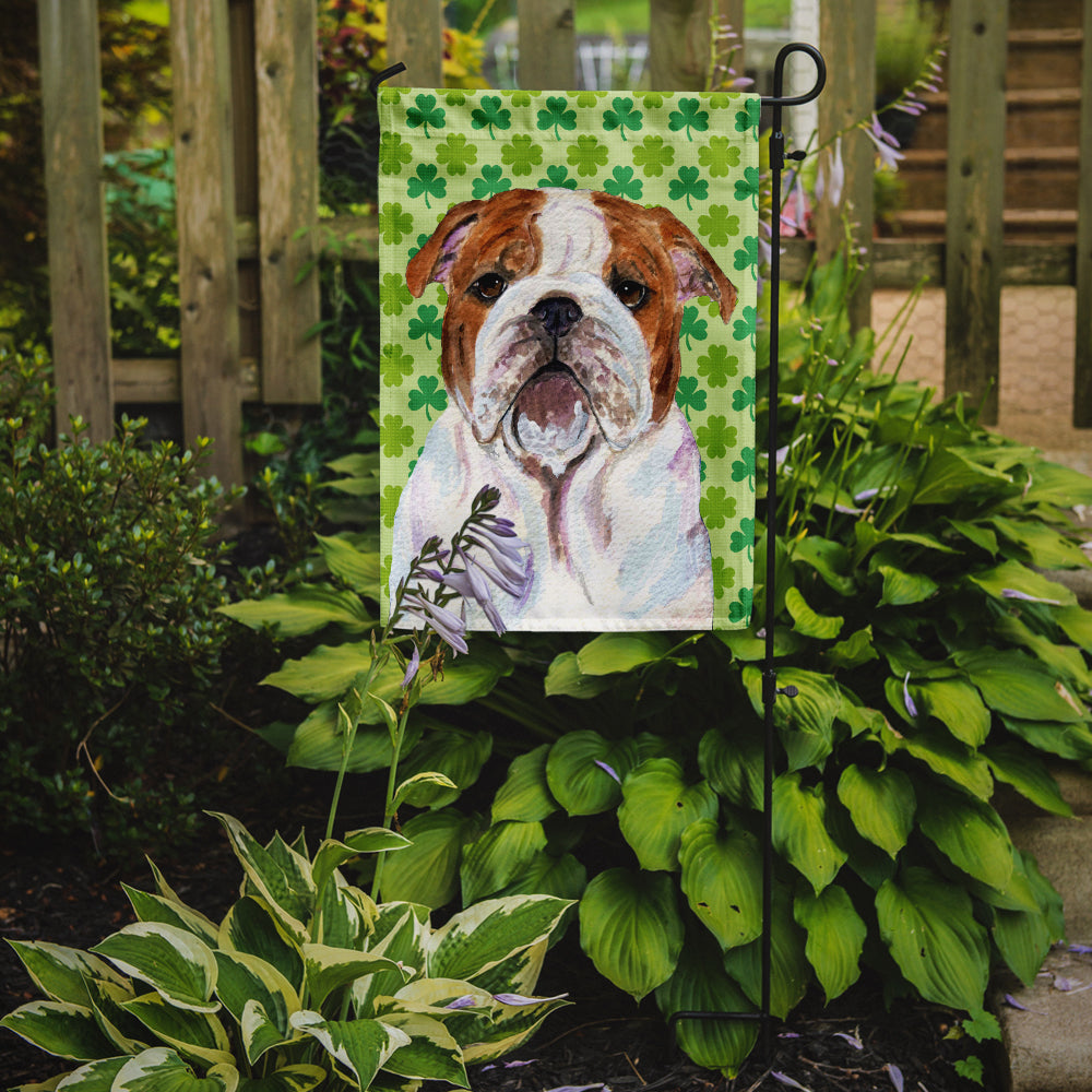 Bulldog English St. Patrick's Day Shamrock Portrait Drapeau Jardin Taille