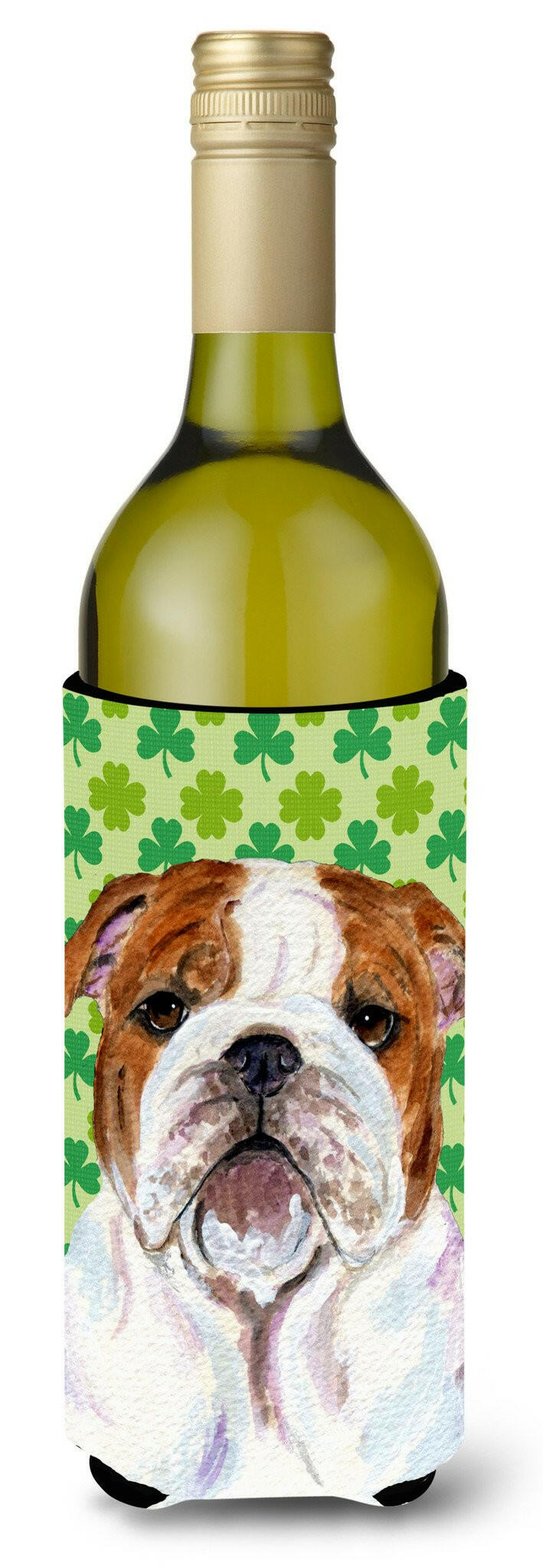 Bulldog English St. Patrick&#39;s Day Shamrock  Wine Bottle Beverage Insulator Beverage Insulator Hugger by Caroline&#39;s Treasures