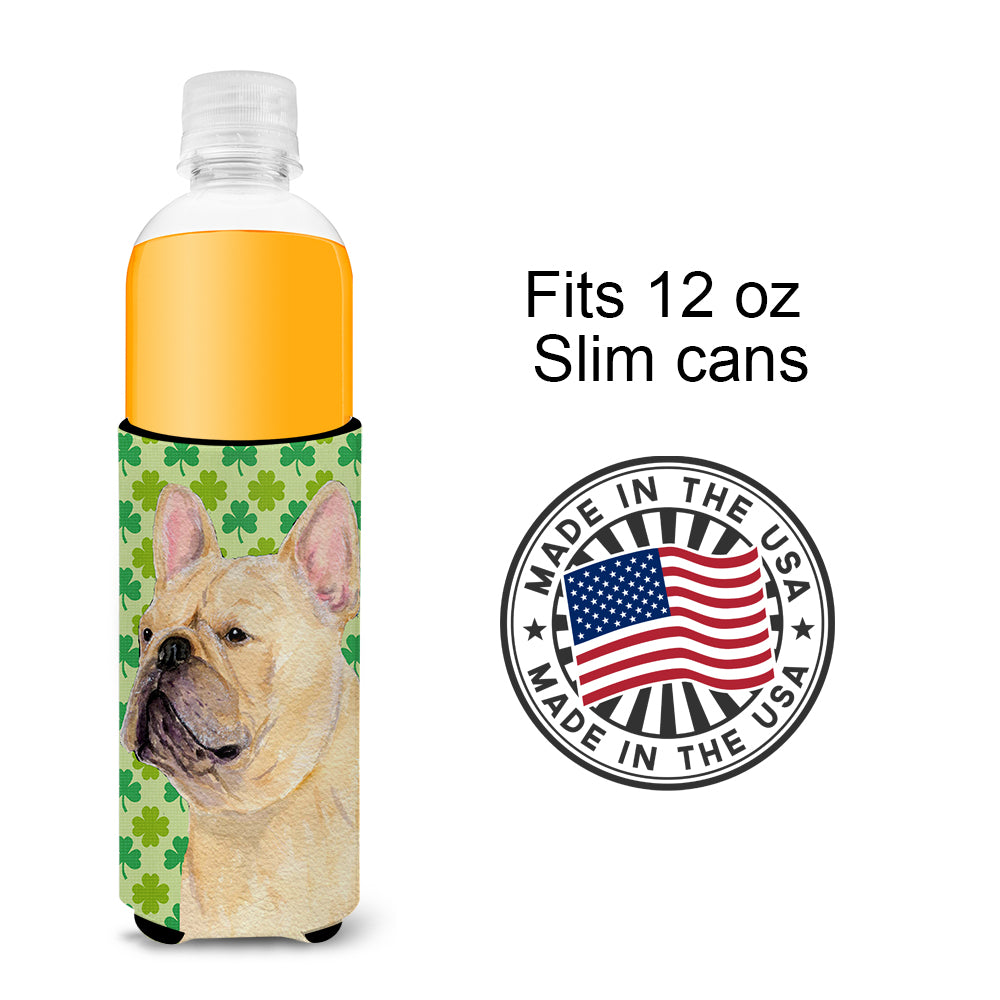 French Bulldog St. Patrick's Day Shamrock Portrait Ultra Beverage Insulators for slim cans SS4416MUK.