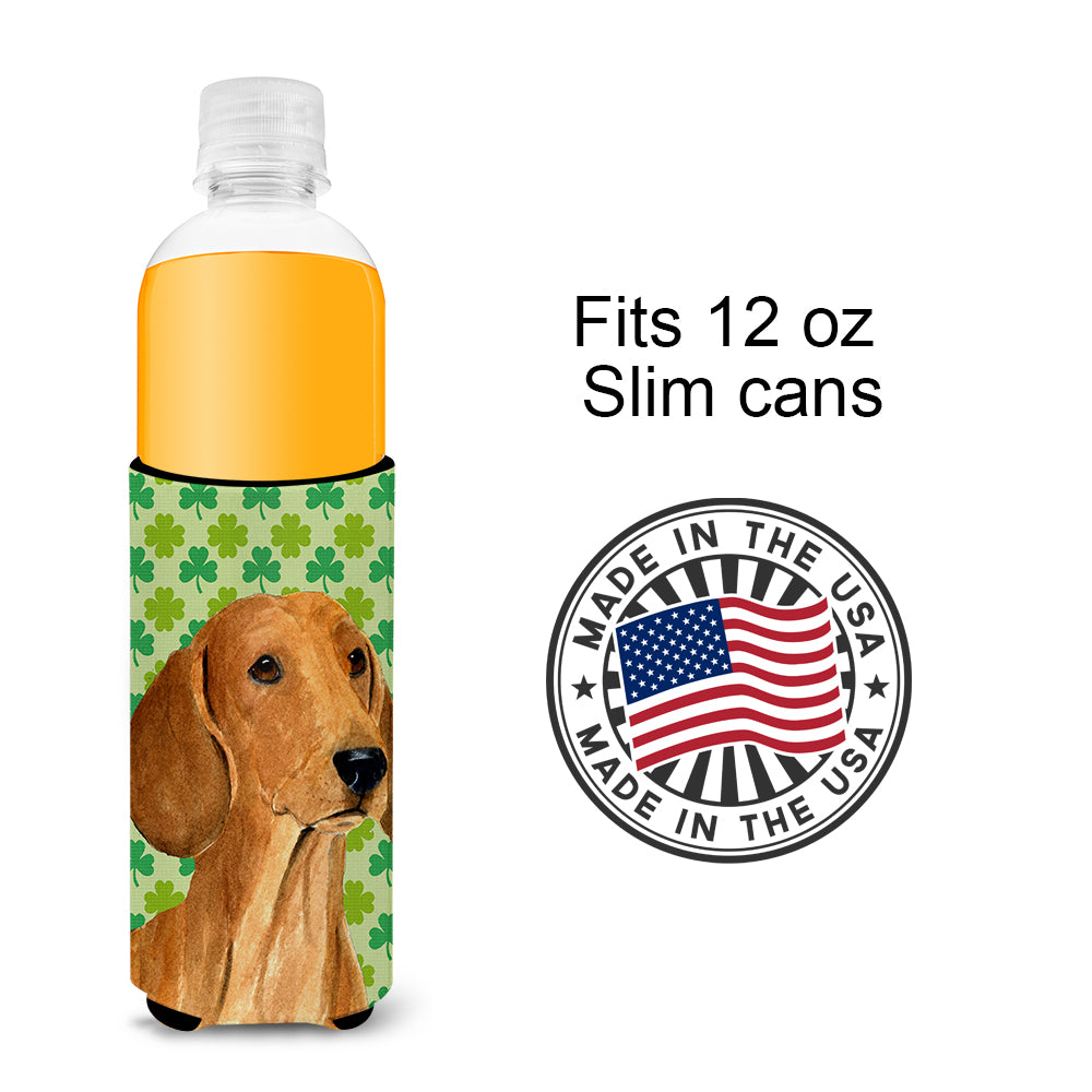 Dachshund St. Patrick's Day Shamrock Portrait Ultra Beverage Insulators for slim cans SS4418MUK.