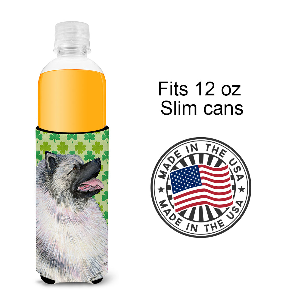 Keeshond St. Patrick's Day Shamrock Portrait Ultra Beverage Insulators for slim cans SS4419MUK.